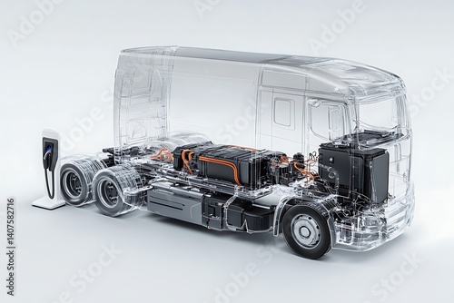 Electric Truck Interior Components, Showing Battery and Charging System