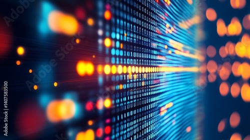 Obraz na płótnie Digital data flow represented with vibrant lights and binary code showing movement and technology themes : Generative AI w salonie