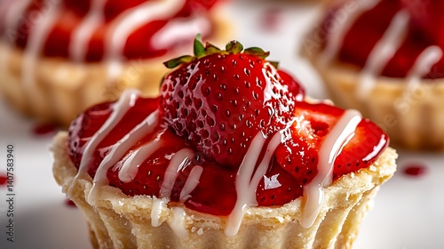 Delicious strawberry tart decorated with glossy glaze and fresh strawberries making it irresistible for dessert lovers : Generative AI