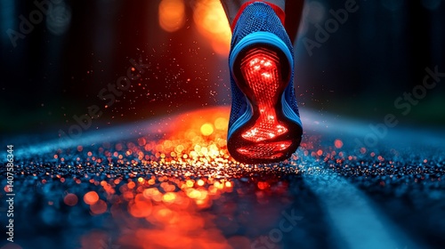 Person Running at Night with Illuminated Shoes