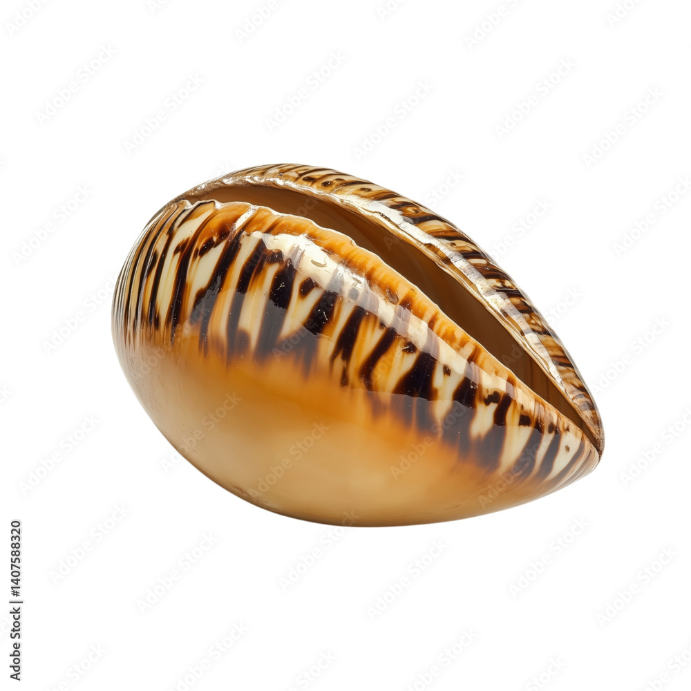 Glossy brown cowrie shell with dark speckles and a smooth finish, isolated on transparent background, ideal for natural design elements. Glossy brown cowrie shell with dark speckles and a smooth finish, isolated on transparent background, ideal for natural design elements.