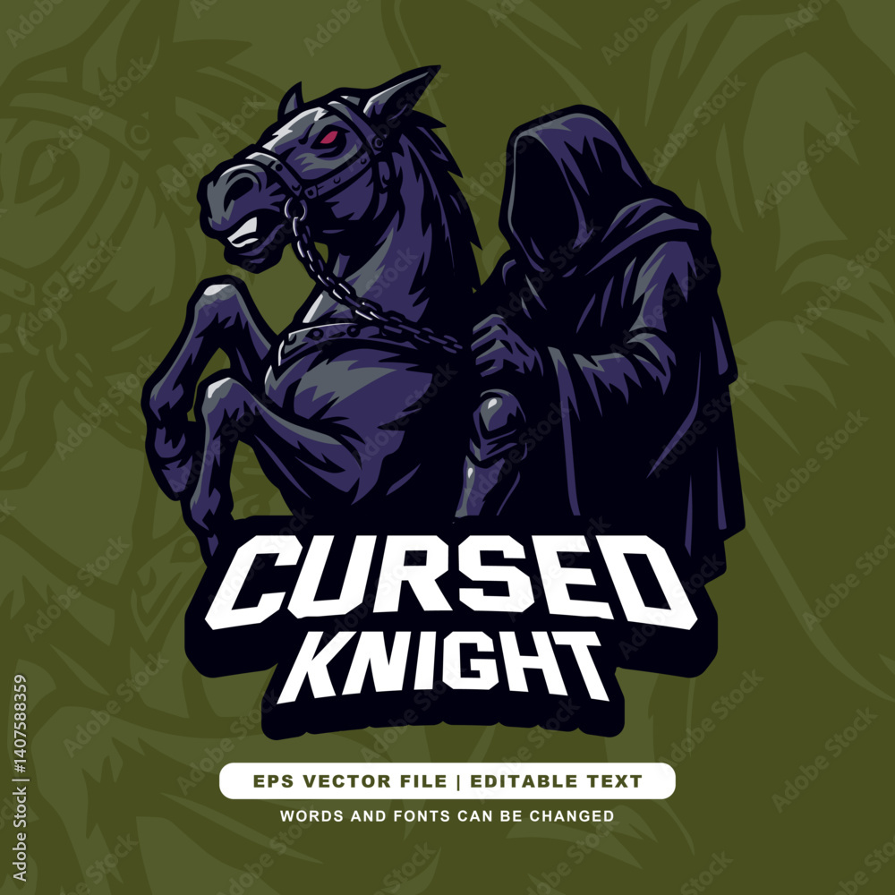 Fototapeta premium Dark Horseman Logo – Hooded Knight Mascot for Game Clan, Streamer, and Team Identity