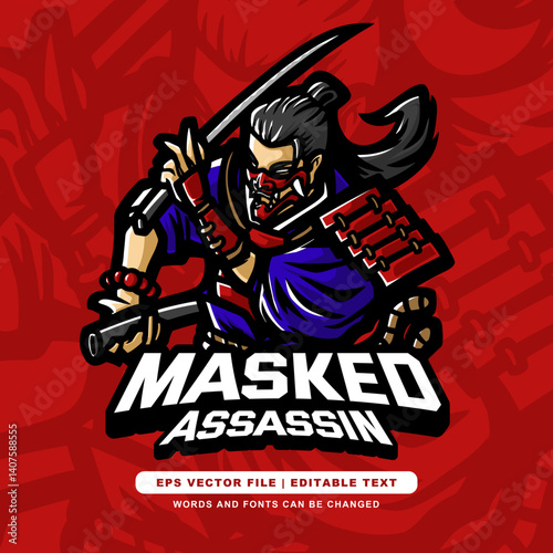 Masked Assassin Logo – Fierce Ninja Warrior Mascot for Esports, Gaming, and Branding