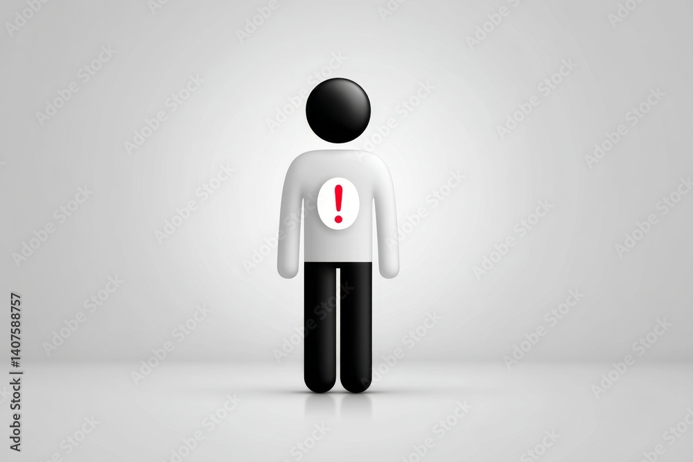 A simple black-and-white symbol of a user silhouette with a red exclamation mark A simple black-and-white symbol of a user silhouette with a red exclamation mark