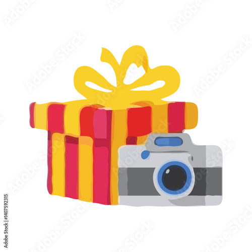 camera and gift box vector
