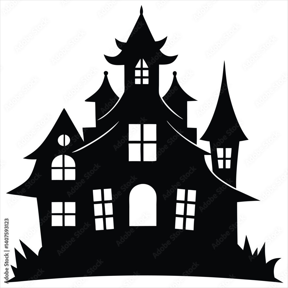 Obraz premium Horror house silhouette vector isolated on white background