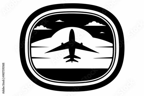 airplane window view silhouette vector illustration