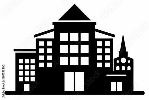 hotel building silhouette vector illustration black