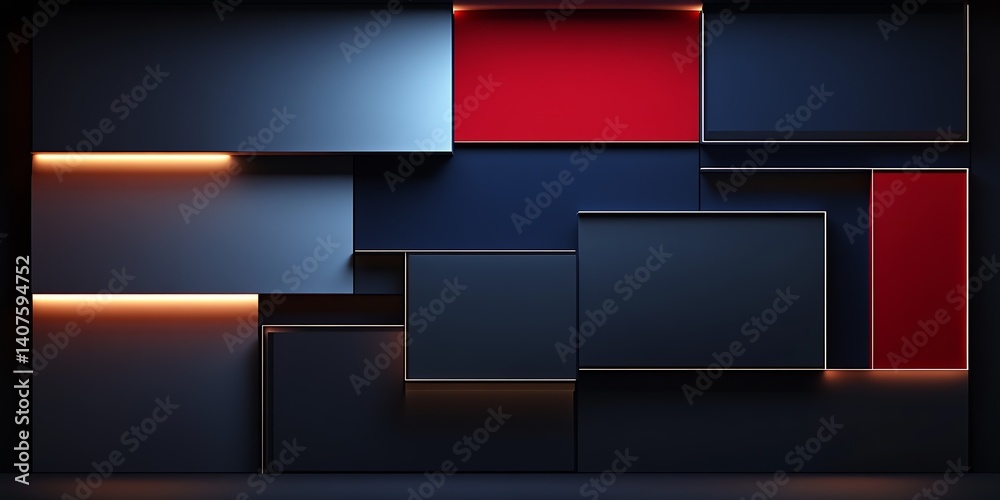 Obraz premium Abstract colorful wall design featuring geometric shapes illuminated with ambient light : Generative AI