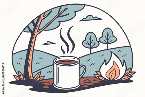 "Cozy Morning Coffee in Enamel Mug .








