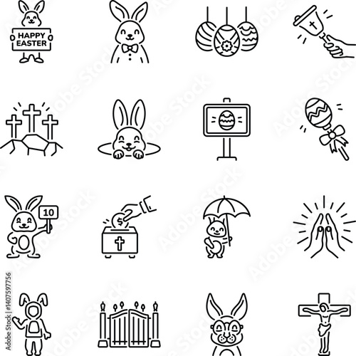 Collection of Happy Easter Linear Icons

