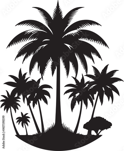 Palm trees silhouette, Tropical palm tree silhouettes on a beach at sunset