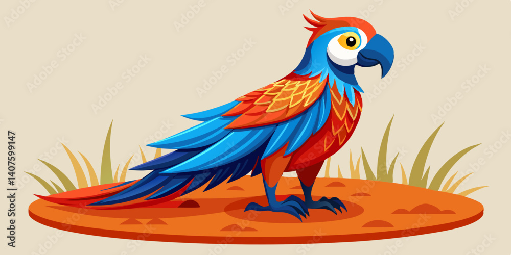Fototapeta premium Realistic Parrot Standing on Grass with Intricate Feather Pattern