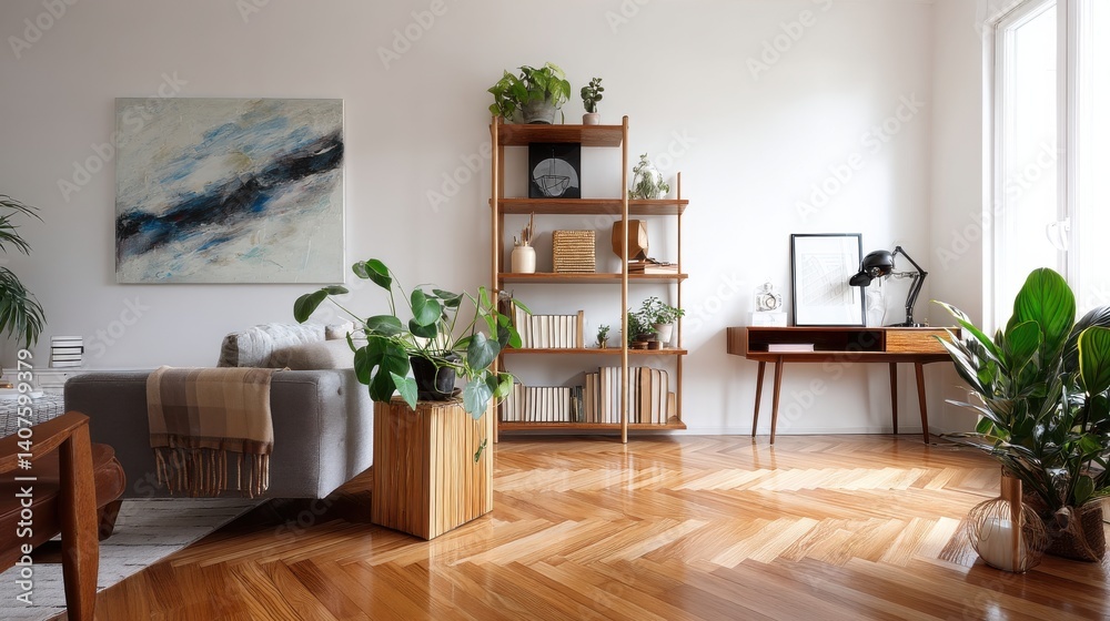 Fototapeta premium Modern living room with plants & art