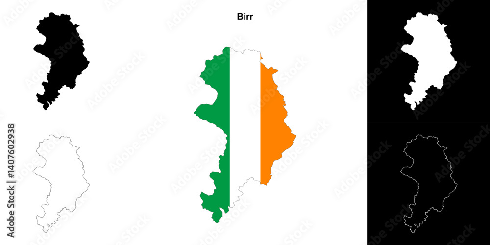 Fototapeta premium Birr district blank outline map set