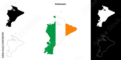 Inishowen district blank outline map set