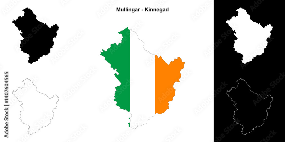 Fototapeta premium Mullingar - Kinnegad district blank outline map set