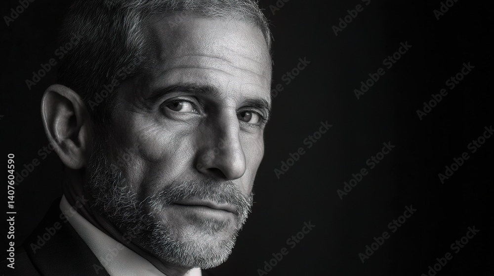 Serious Portrait of Middle-Aged Man in Black and White Photography