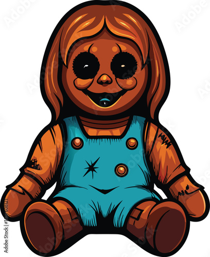 scary wooden doll vector illustration on a white background, creepy doll vector art