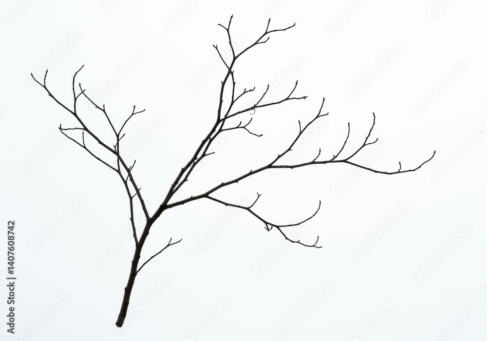 Obraz premium Isolated dark tree branch with many smaller branches against a plain white background studio shot
