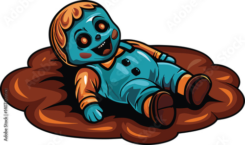 scary wooden doll vector illustration on a white background, creepy doll vector art