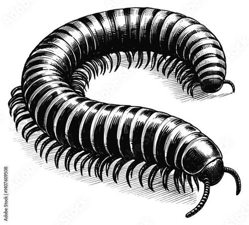 Millipede line art drawing ink sketch vector hand drawn illustration background
