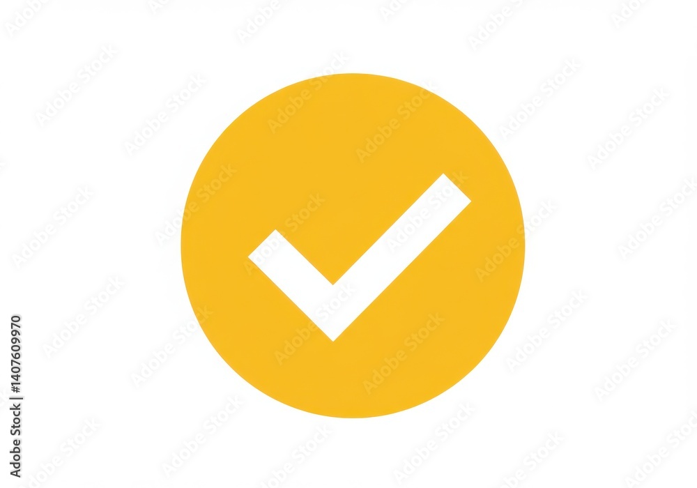 A yellow circle with a white check mark in the center on a white background simple and clean A yellow circle with a white check mark in the center on a white background simple and clean