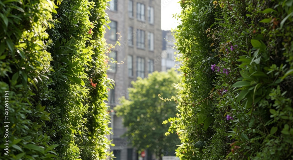 Fototapeta premium Cityscape With Lush Green Walls