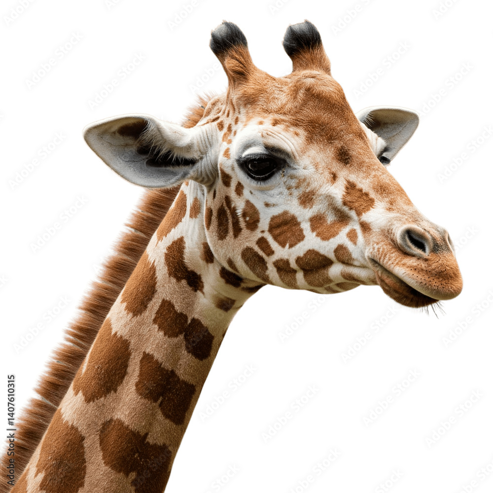 Naklejka premium Giraffe head isolated on transparent backround