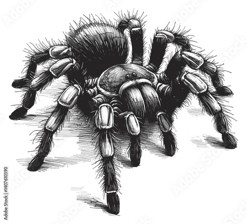 Tarantula line art drawing ink sketch vector hand drawn illustration background, spider