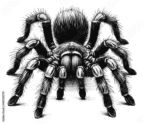 Tarantula line art drawing ink sketch vector hand drawn illustration background, spider