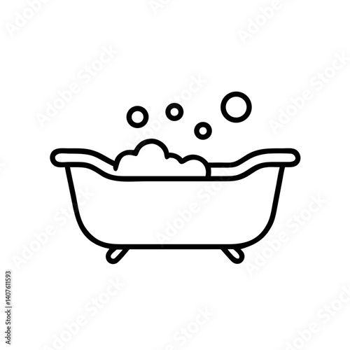 Bathtub with foam and bubbles icon in black outline style