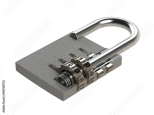 Combination padlock  in section view isolated on white