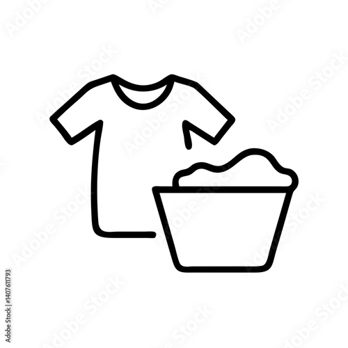 Laundry shirt and basket icon in black outline style