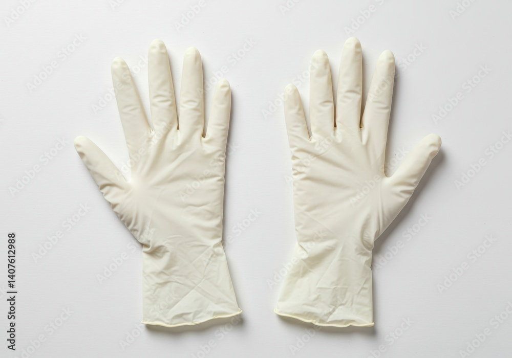 Obraz premium Two white medical gloves laid flat on a white surface in a studio setting with good lighting