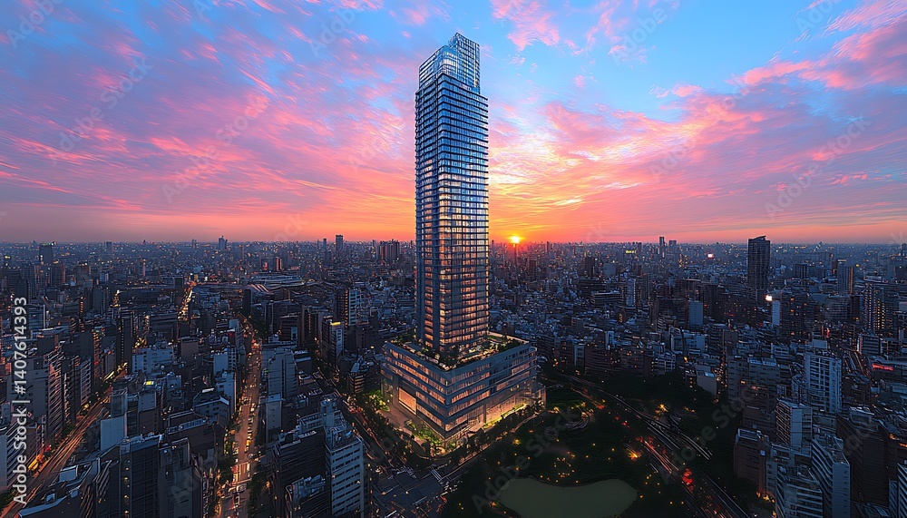 Fototapeta premium City Skyline Sunset Skyscraper