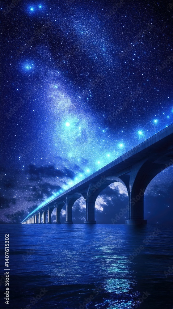 Fototapeta premium Starry night bridge over tranquil ocean