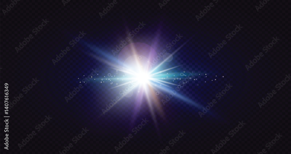 Glowing lens flares. Flash with colorful twinkle effect. Realistic light with rays. Vector illustration. Glowing lens flares. Flash with colorful twinkle effect. Realistic light with rays. Vector illustration.