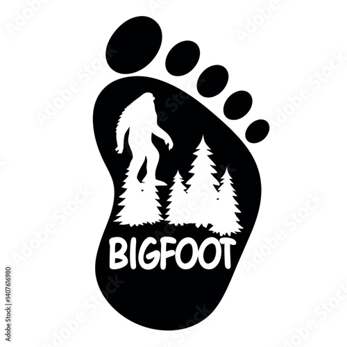 Bigfoot Footprint with Silhouette and "BIGFOOT" Text T-Shirt.