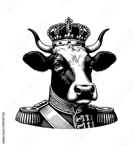 Cow Head with Royal Attire Illustration, Majestic Look, and Elaborate Details