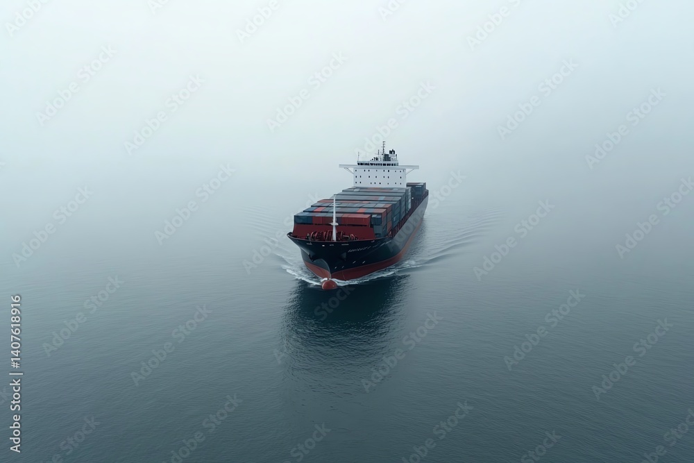 Large container ship moving through harbor waters, commercial transportation scene Large container ship moving through harbor waters, commercial transportation scene