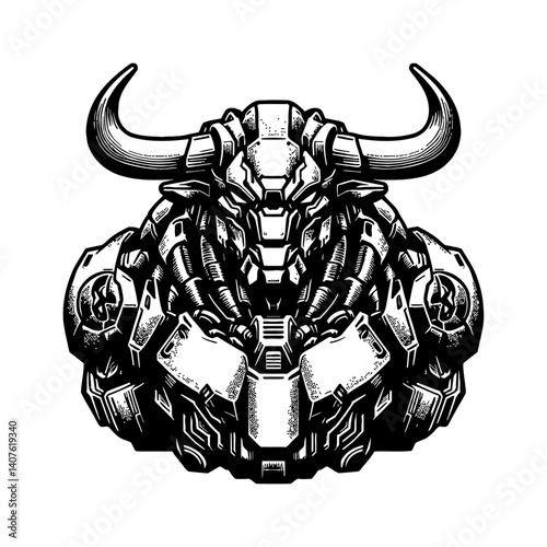 Cow Bull Robot Standing Tall and Strong, Modern Mech with Advanced Technology
