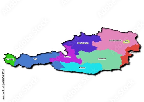 High-resolution illustration of the map of Austria, showcasing the complete geographical shape of the country