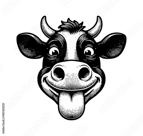 Silly Cow or Bull Face with Funny Expression, Cute Animal Character Illustration