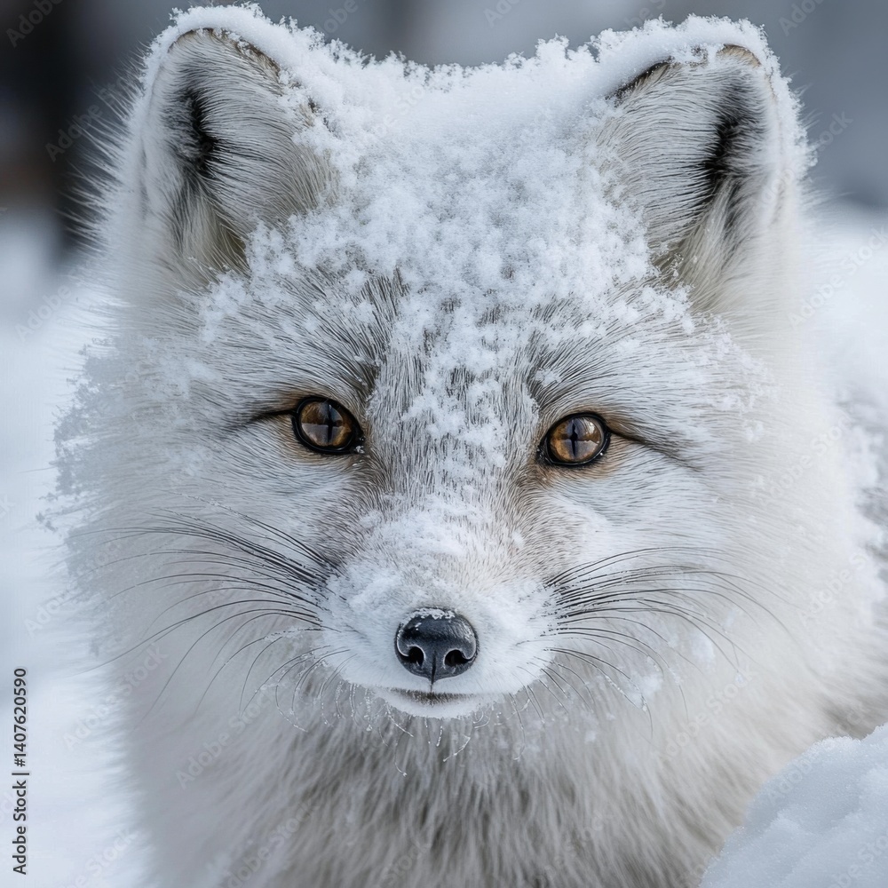 Obraz premium Arctic Fox Covered in Snow in a Winter Wonderland Landscape