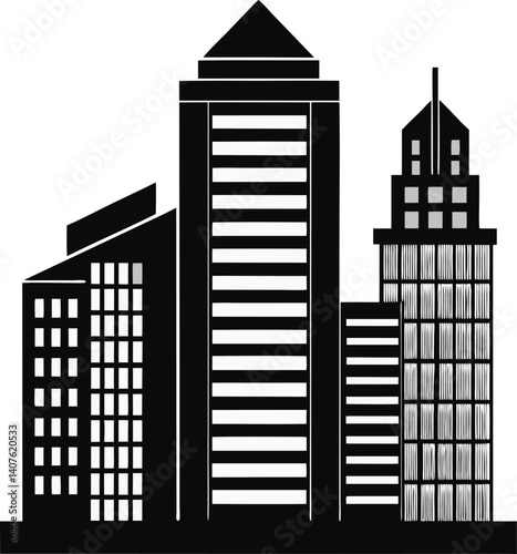 Urban Buildings Silhouette Black Vector for Graphic Design