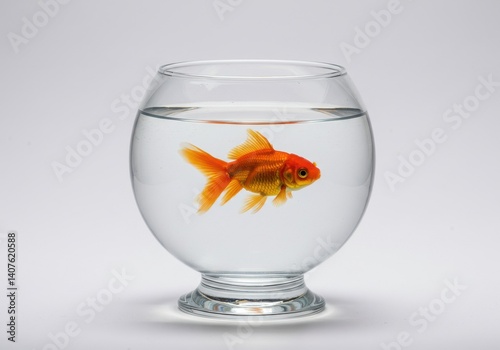 Wallpaper Mural A goldfish swimming in a clear glass bowl filled with water against a white background studio shot Torontodigital.ca