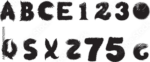 furry alphabet silhouette vector set illustration