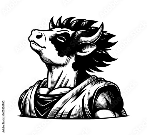 Abstract illustration of a cow with bull horns showcasing animal superpower concept
