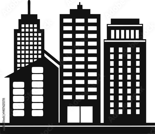 Downtown Skyline Silhouette Black Vector Clipart